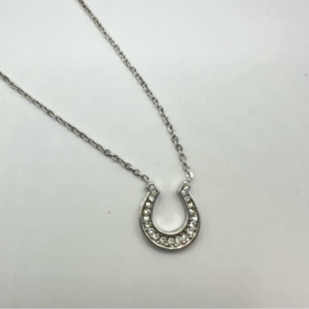 Vintage Avon Horseshoe Luck Rhinestone Necklace Retro Minimalist Costume Jewelry